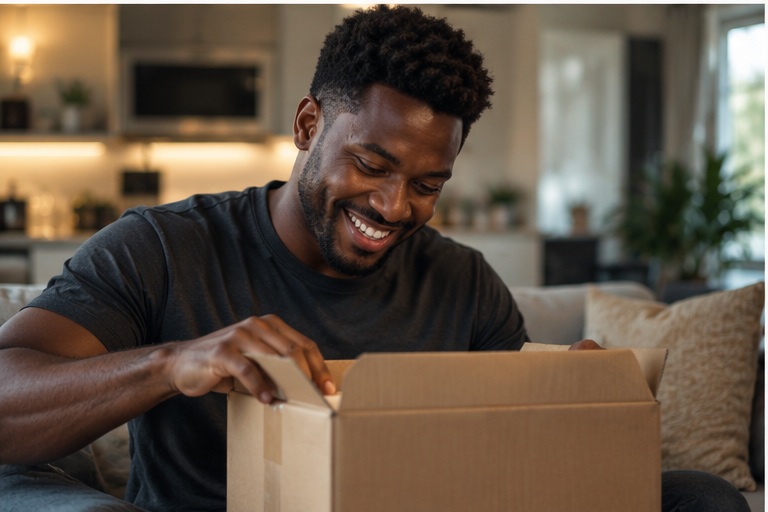 Man opening a cardboard package